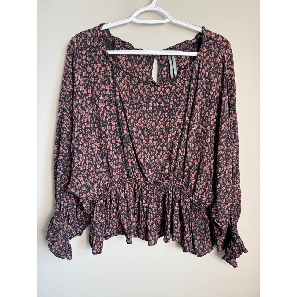 by Anthropologie Floral Peplum Blouse Smocked Dolman Sleeve Boho Cottagecore M